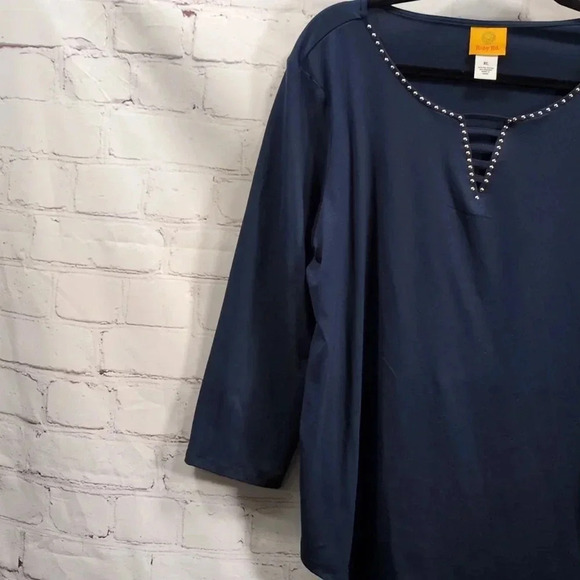 Ruby Rd Dark Blue 3/4 sleeve with silver Studs XL - Picture 4 of 8